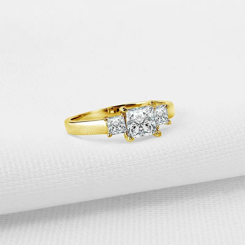 Luxury Gold Engagement Rings. Princess Cut. Genuine Moissanite.