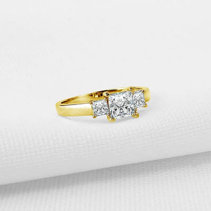 Luxury Gold Engagement Rings. Princess Cut. Genuine Moissanite.