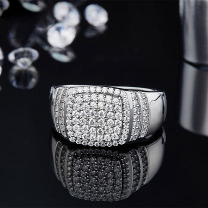 Genuine Moissanite Diamond Ring For Men. Platinum Plated Silver