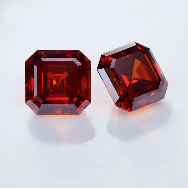 Colored Moissanite Gems. Garnet Color. Asscher Cut. 1.0 To 5.0 Carat.