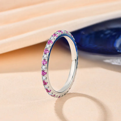 Luxury Moissanite Eternity Rings With Pink and Blue Sapphire.