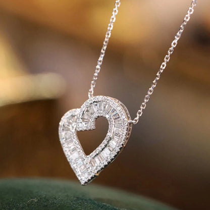 Heart Shape Diamond Pendant Necklace. Natural Diamond Jewelry.