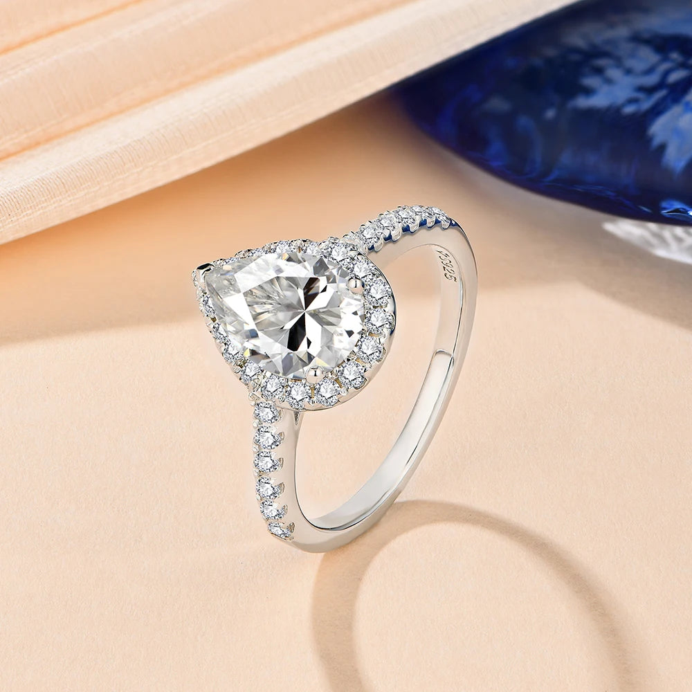 Luxury Moissanite Rings. Pear Cut 2.0 Carat D VVS1. Moissanite Jewelry.