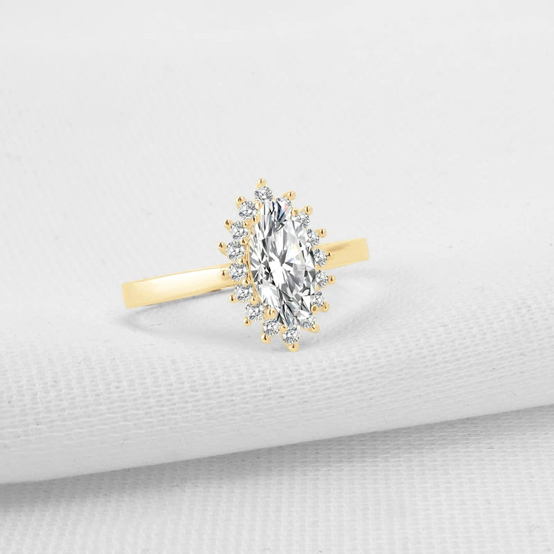 10K Gold Elegant Moissanite Ring, Oval/Marquise Cut.