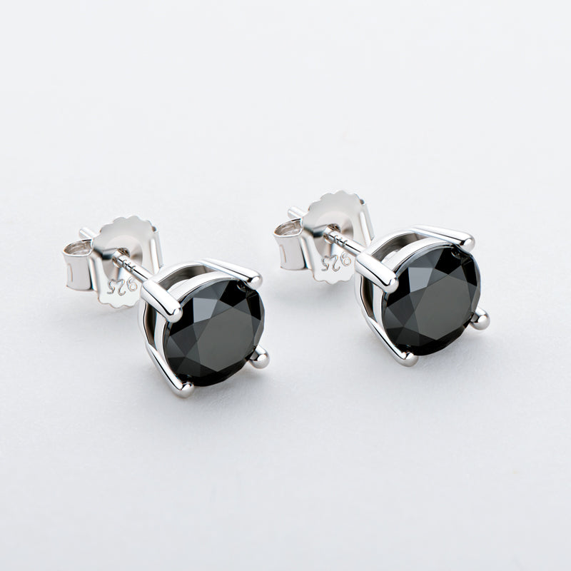 Genuine Black Moissanite Stud Earrings. Total 2.0 Carat. 14K Gold Plated Silver.