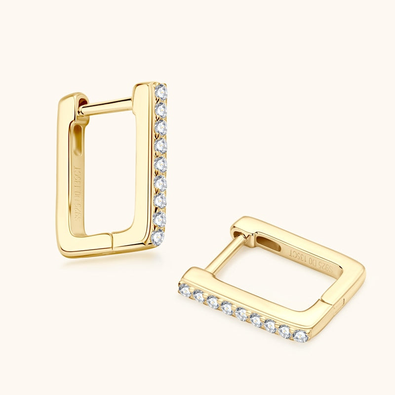 Square Shaped Moissanite Earrings. 18K Gold Plated Silver