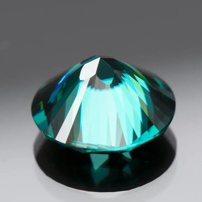 Moissanite Gems. Sakura Cut. Round Shape. Emerald Green Color.