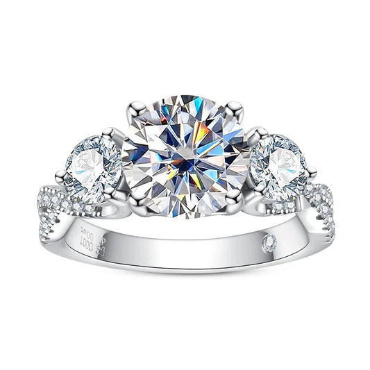 Elegant 3-Stone Halo Moissanite Ring - 4.25ct Total, All Moissanite.