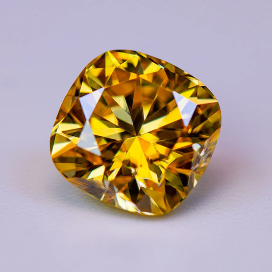 Cushion Shape Moissanite Stone. Golden Yellow Color. 1.0 To5.0 Carat.