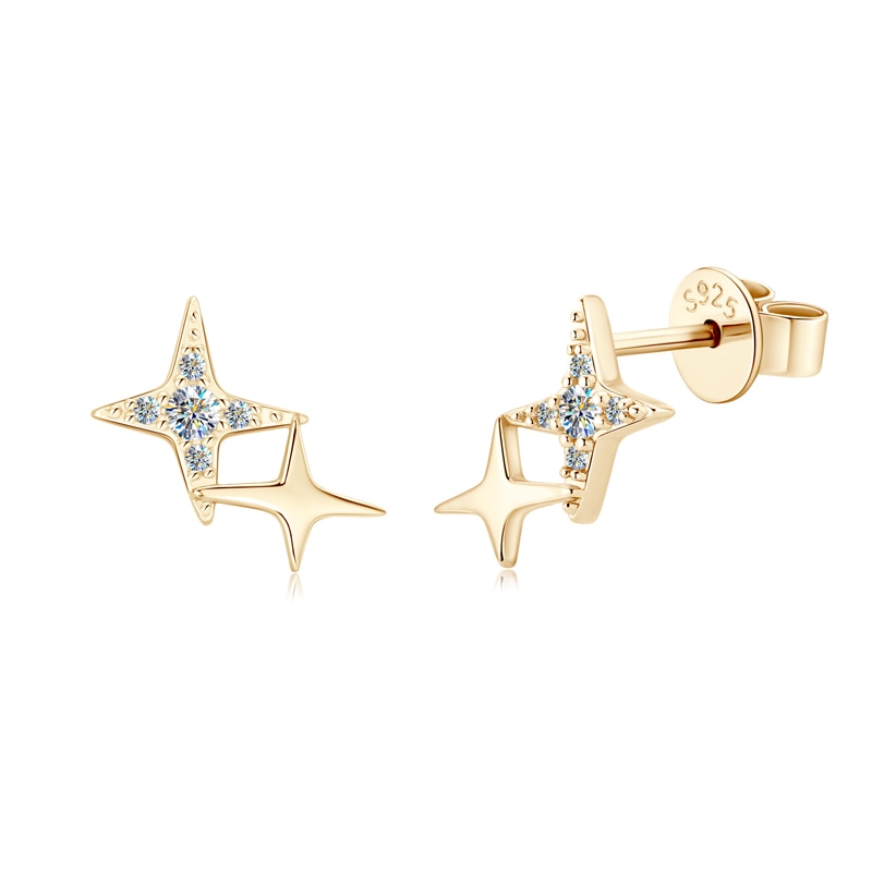 Star Shape. Elegant Moissanite Stud Earrings.