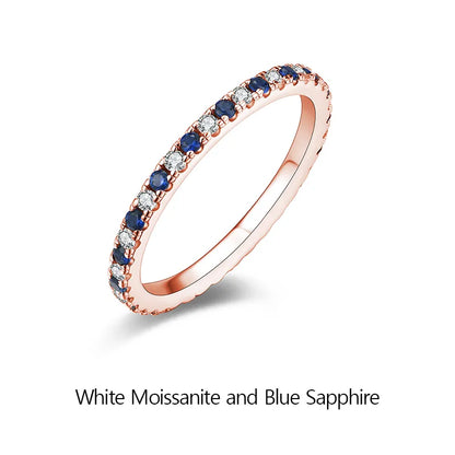 Luxury Moissanite Eternity Rings With Pink and Blue Sapphire.