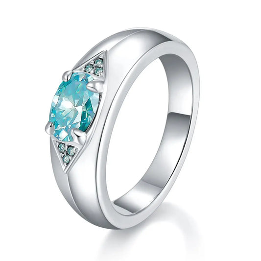 Men's & Women's Oval Blue-Green Moissanite Rings.