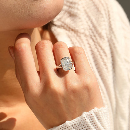 4.50CT Rectangle Cut Moissanite Ring 925 Silver Front View