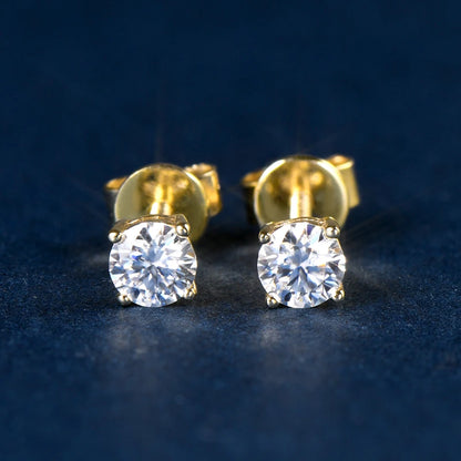 Gold Moissanite Earrings. 10K Solid Gold Screw Back Earrings.