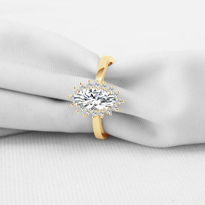 10K Gold Elegant Moissanite Ring, Oval/Marquise Cut.