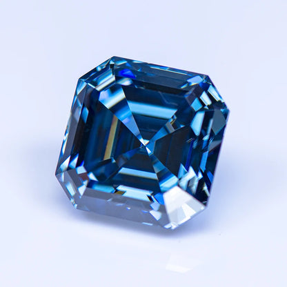 Colored Moissanite Gems. Royal Blue Color. Asscher Cut. 1.0 To 5.0 Carat.