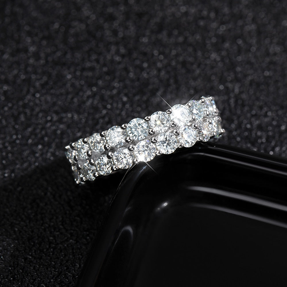 All Moissanite. Eternity Rings. D VVS1. 18K White Gold Plated Silver.