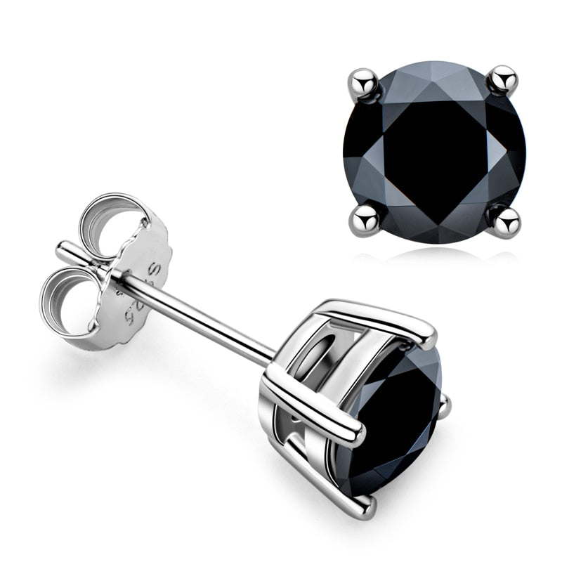 Black Moissanite Stud Earrings. 18K Gold Plated Silver. 1.0 to 4.0 Carats.