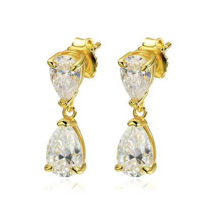 5.0 Carat Elegant Moissanite Drop Earrings - 18K Gold Plated Silver.
