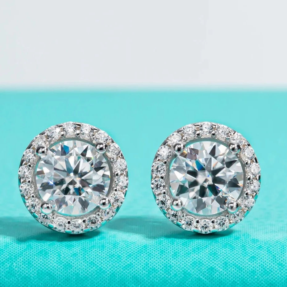 Shop Elegant Moissanite Stud Earrings. All Stones Are Moissanite.