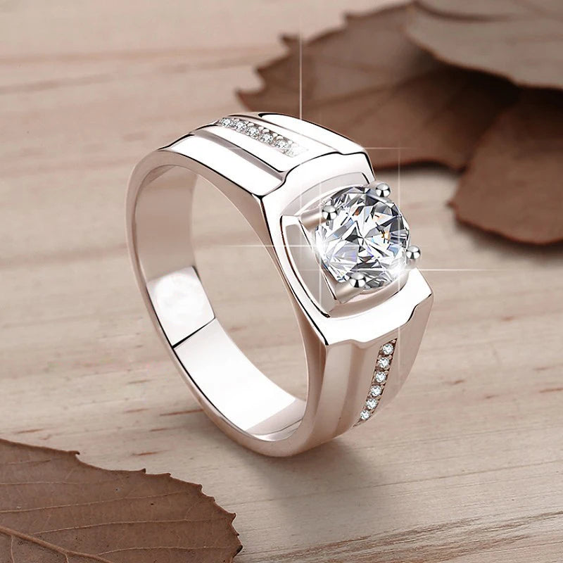 Shop For Men's Moissanite Rings. 1.0 Carat. Platinum-Plated Silver.