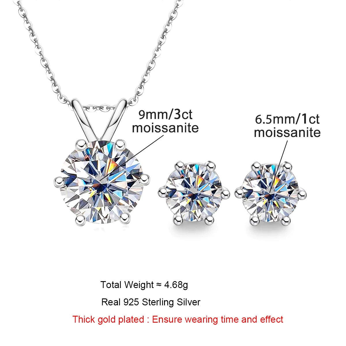 Moissanite Jewelry Sets. Necklace 3.0 Carat. Earrings 2.0 Carat.