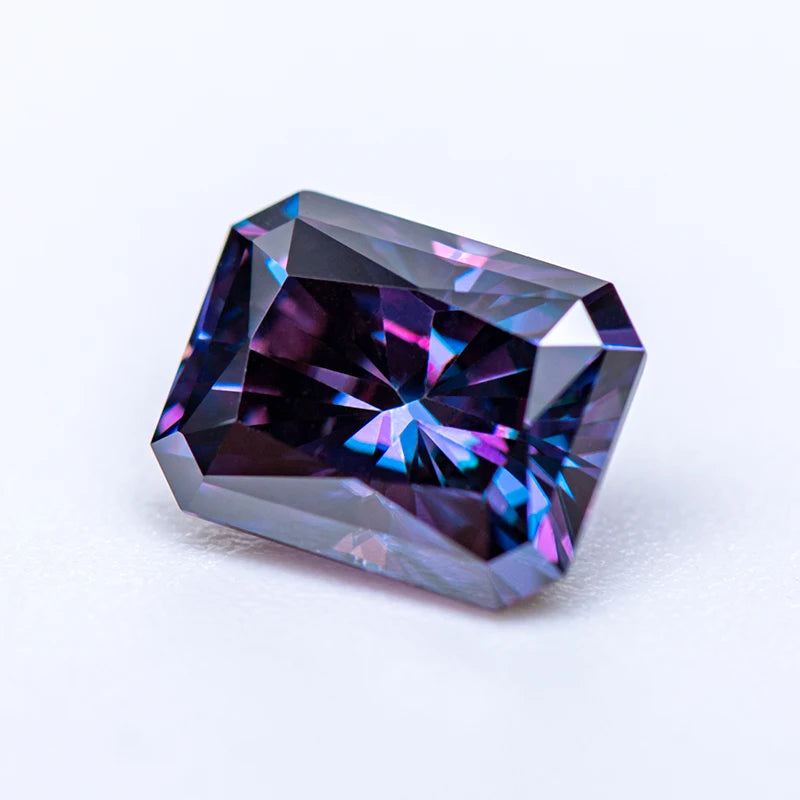 Loose Moissanite Gems. Purple Color. Radiant Cut. 0.50 To 5.0 Carat.