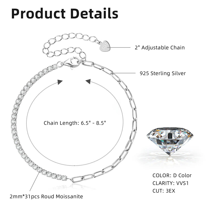 Elegant Moissanite Bracelets. 2mm - 5mm Moissanite