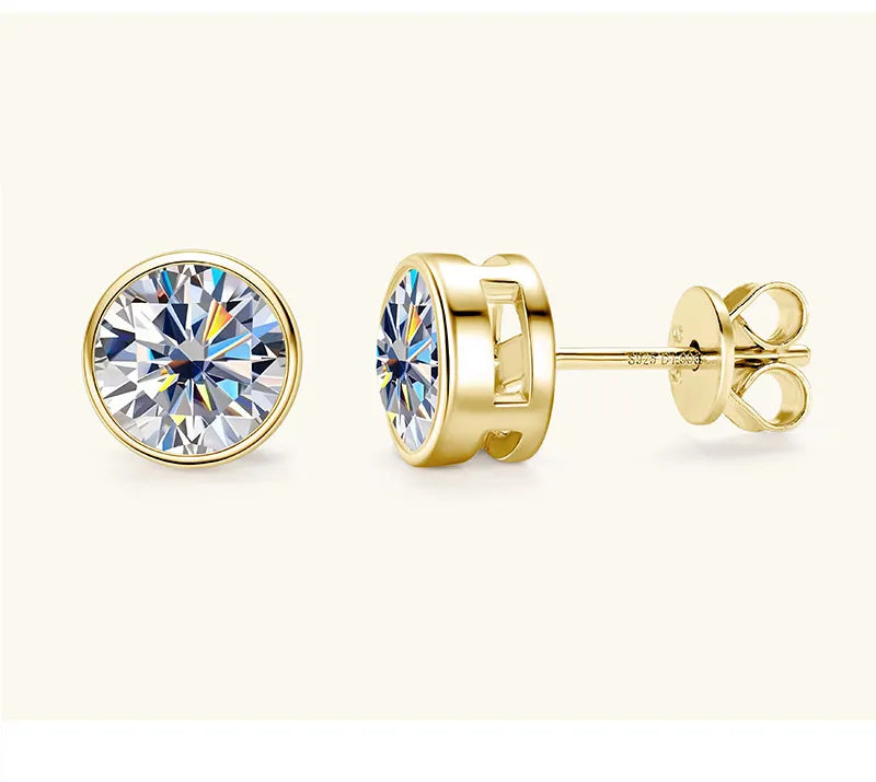 Shop Elegant Moissanite Diamond Earrings. 18K Gold Plated Silver.