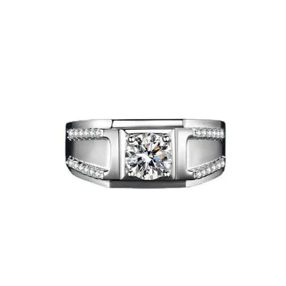 Moissanite Men Rings. 1.0 Carat. D VVS1. 18K Gold Plated Silver Jewelry.