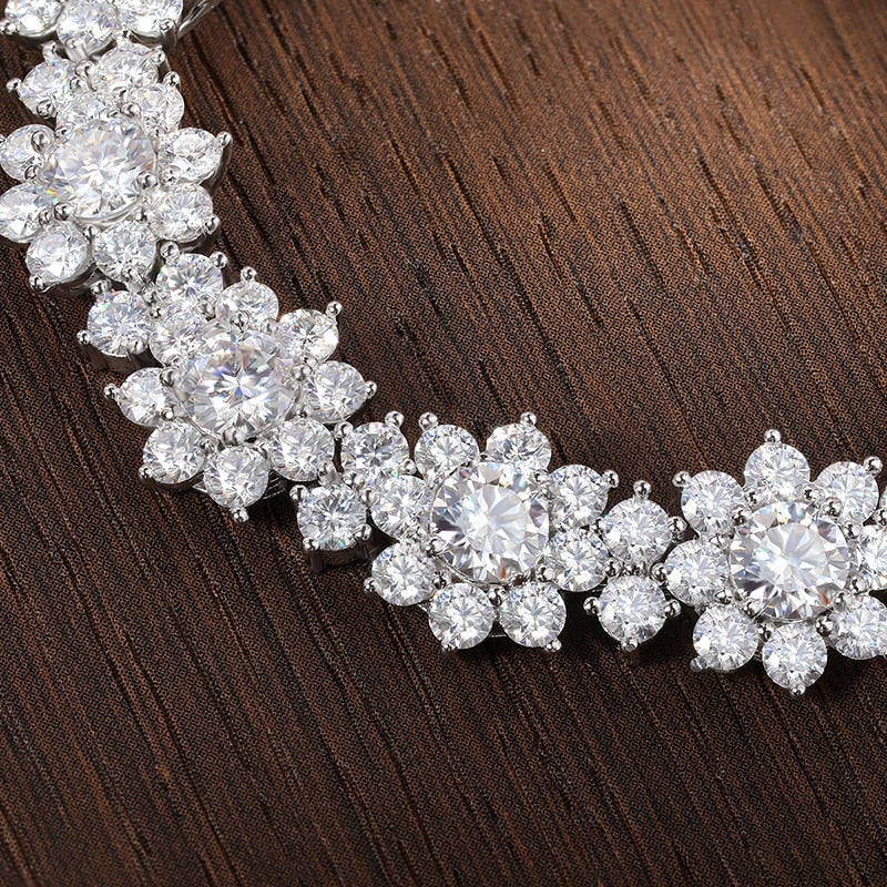 Luxury Moissanite Tennis Bracelets. 20.70 Carat. Elegant Flowers Design.