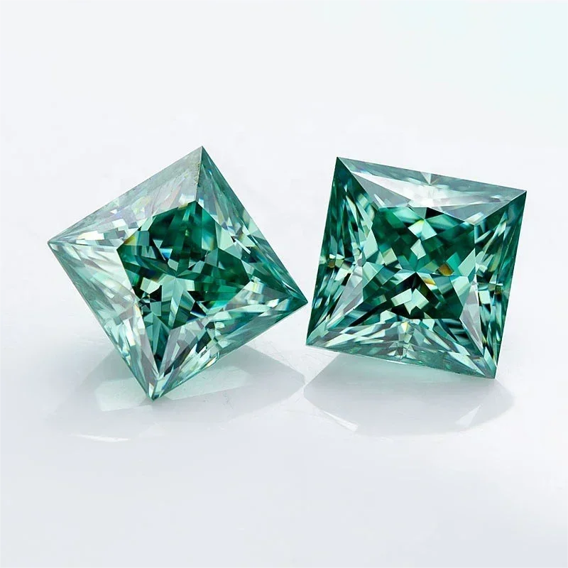 Moissanite Stone. Emerald Green Color. Princess Cut. 1.0 To 5.0 carat.