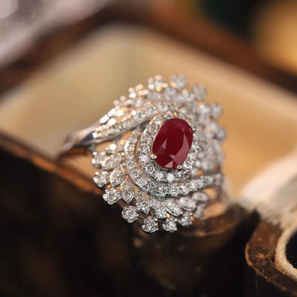 18K White Gold Ring with Natural Ruby & Real Diamonds.