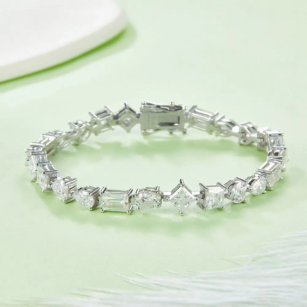 Moissanite Diamonds Tennis Bracelets. Multi-shaped Moissanites.