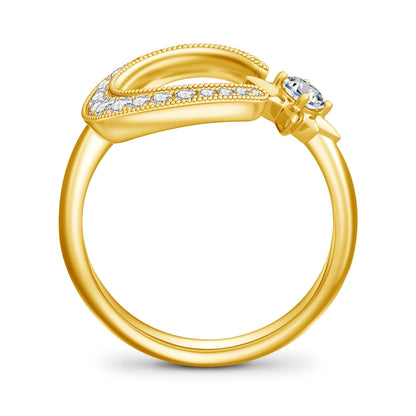 Moon And Star Moissanite Rings For Women. 18K Gold Plated Silver.