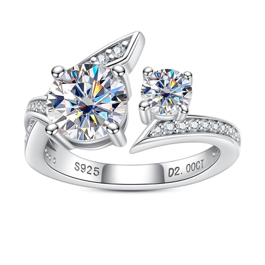 Moissanite Engagement Ring. 2.0 Carat. 18K Gold Plated Silver Jewelry.