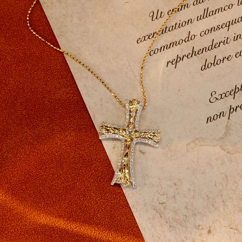 Luxury Natural Diamond Cross Pendant Necklace.