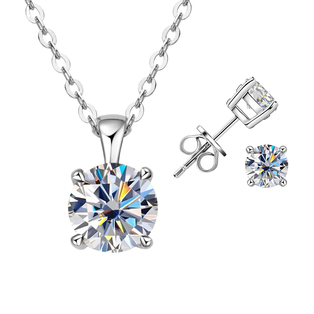 Moissanite Jewelry Set. Earrings - Pendant Necklace.