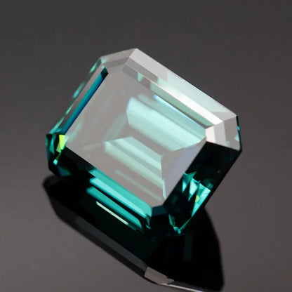 Emerald Cut Moissanite Gemstone. Green Emerald Color.