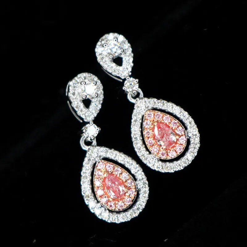 Luxury Pink Diamond Earrings. Water Drop Shaped Stud Earrings.
