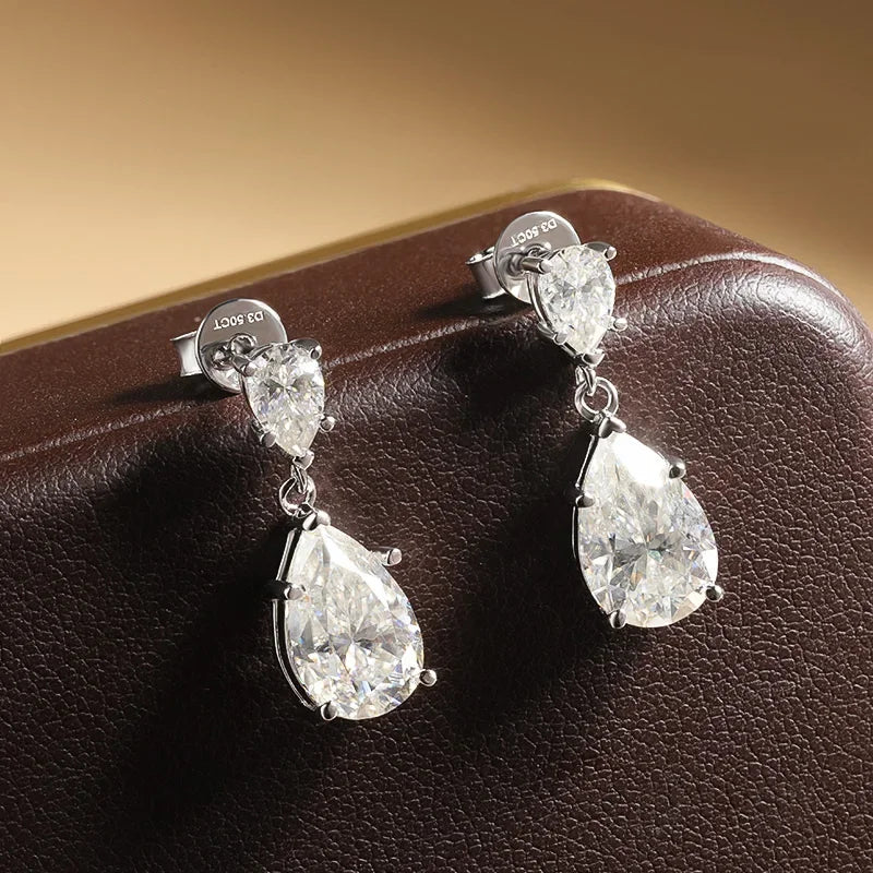 Luxury Pear-Cut 7.0 Carat Moissanite Earrings.