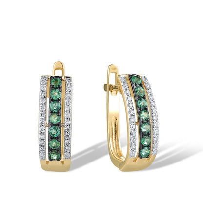 Diamond, Ruby, Emerald, and Sapphire. Colorful Gold Earrings.