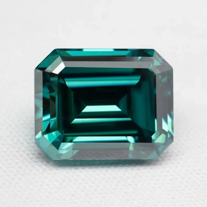 Emerald Cut Moissanite Gemstone. Green Emerald Color.