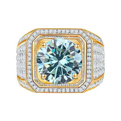 Luxury Colored Moissanite Men Rings. 1.0 - 2.0 Carat. 18K Gold Plated Silver.