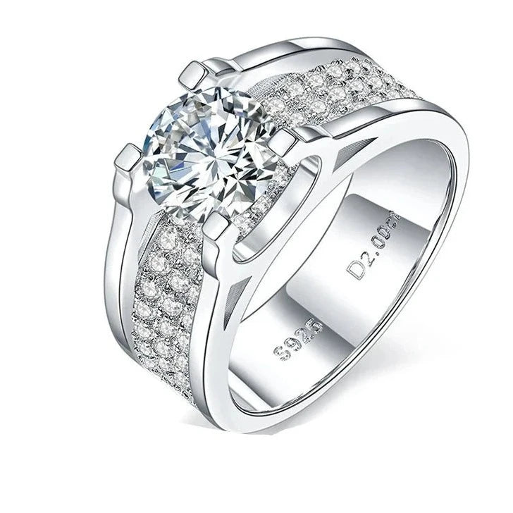 Moissanite Men Rings. 2.0 Carat. D VVS1. 18K Gold Plated Silver.