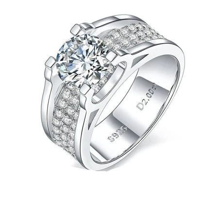 Moissanite Men Rings. 2.0 Carat. D VVS1. 18K Gold Plated Silver.