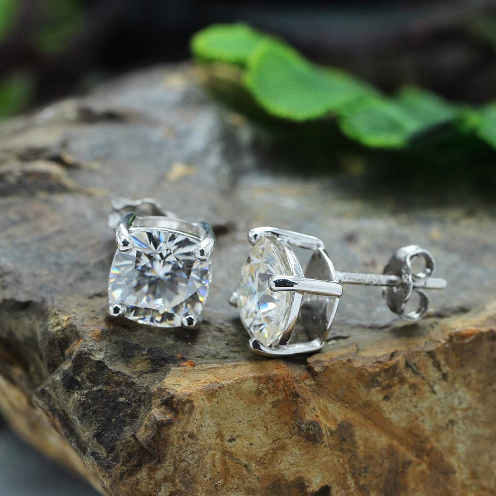 Cushion Cut. Moissanite Stud Earrings. 2.0 Carat D VVS1.