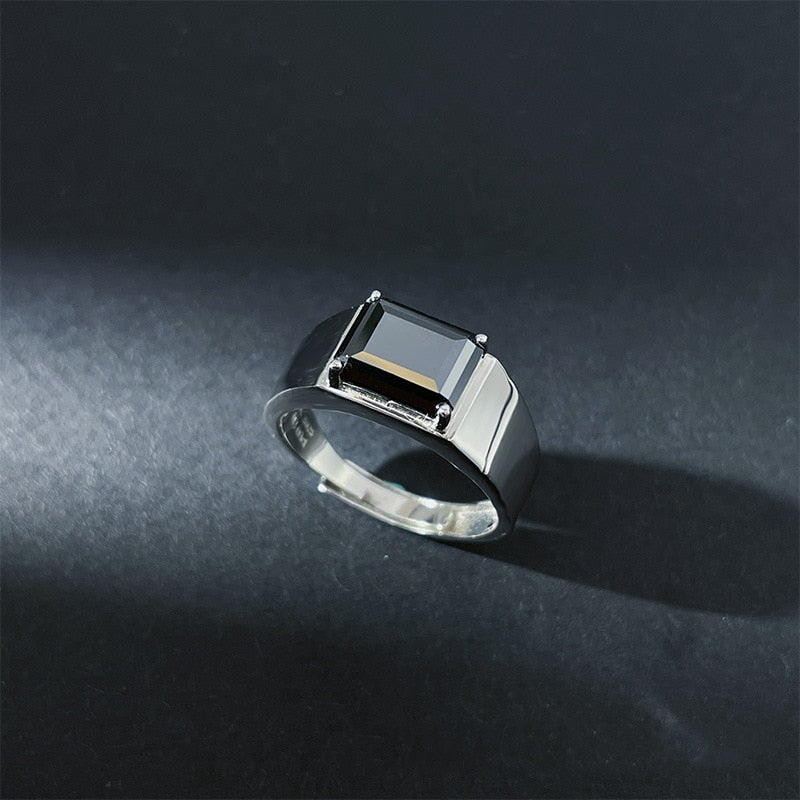 3,0 Karat schwarzer Moissanit-Ring für Männer. Verstellbarer Ring