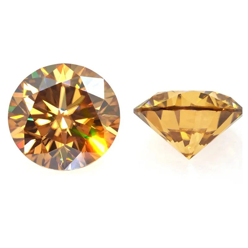 Champagne Color Moissanites. 0.30ct To 20 Carats. Round Shape.