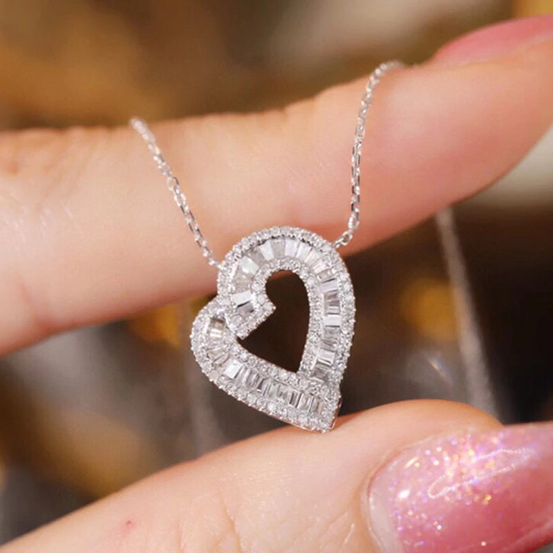 Heart Shape Diamond Pendant Necklace. Natural Diamond Jewelry.